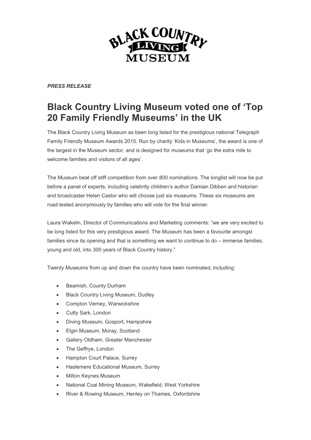 Black Countrylivingmuseum Voted One of Top 20 Family Friendly Museums in the UK