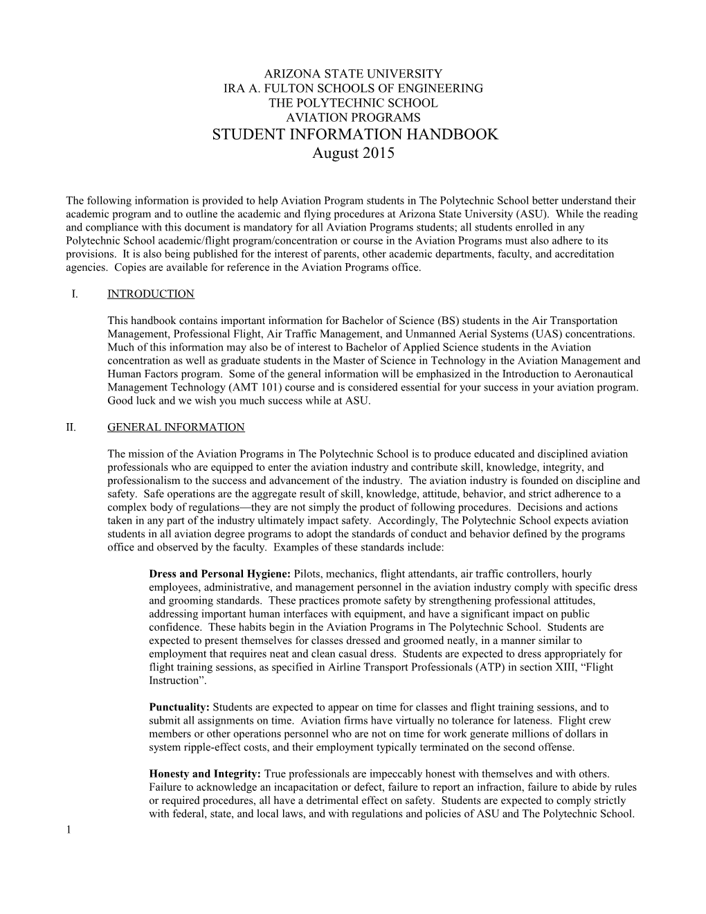 Aerospace Technology Student Information Handbook: 1995-96