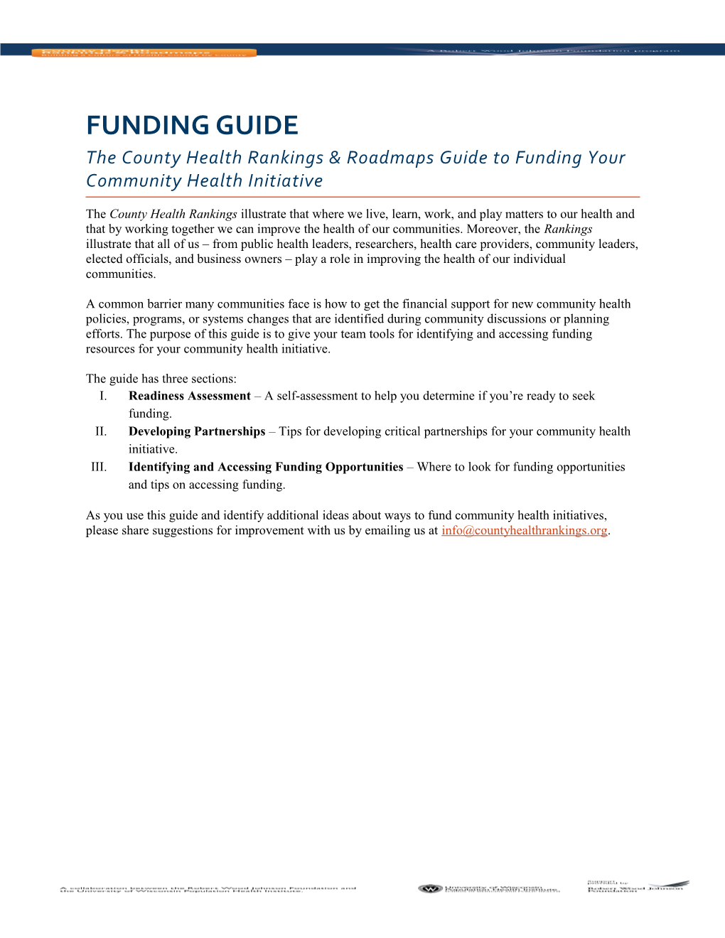 The County Health Rankings & Roadmaps Guide to Funding Your Community Health Initiative