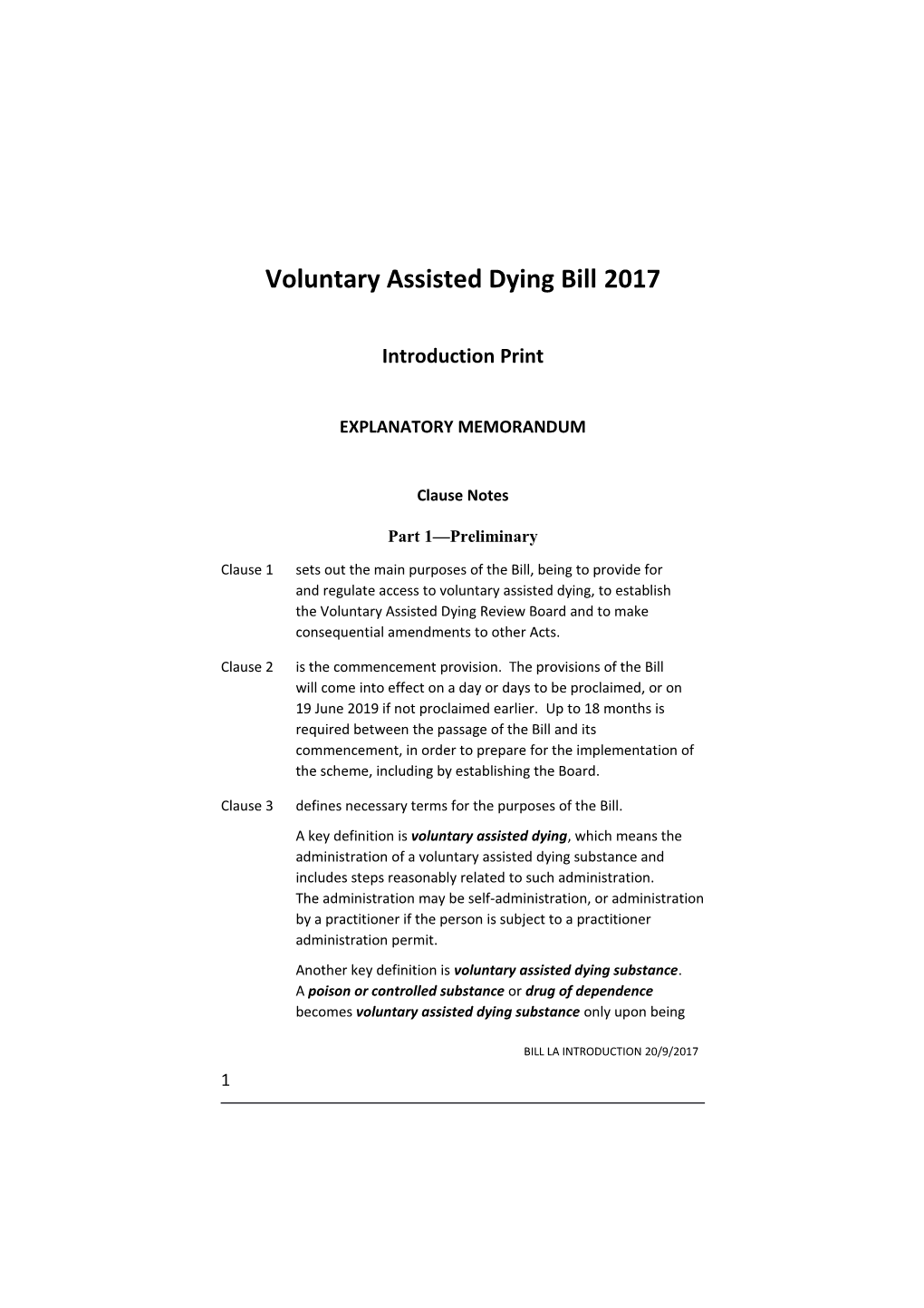 Voluntary Assisted Dying Bill 2017
