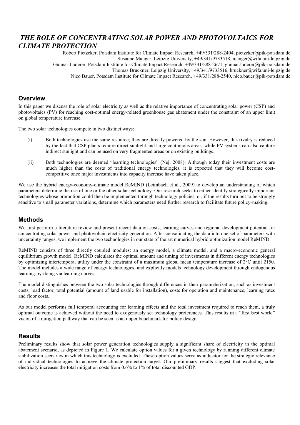 The Role of Concentrating Solar Power and Photovoltaics for Climate Protection