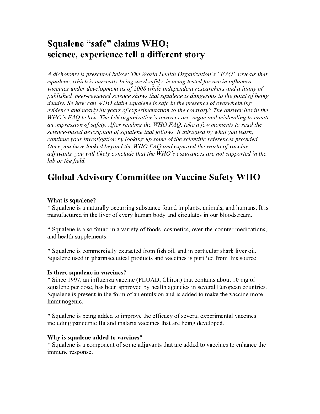 Global Advisory Committee on Vaccine Safety WHO