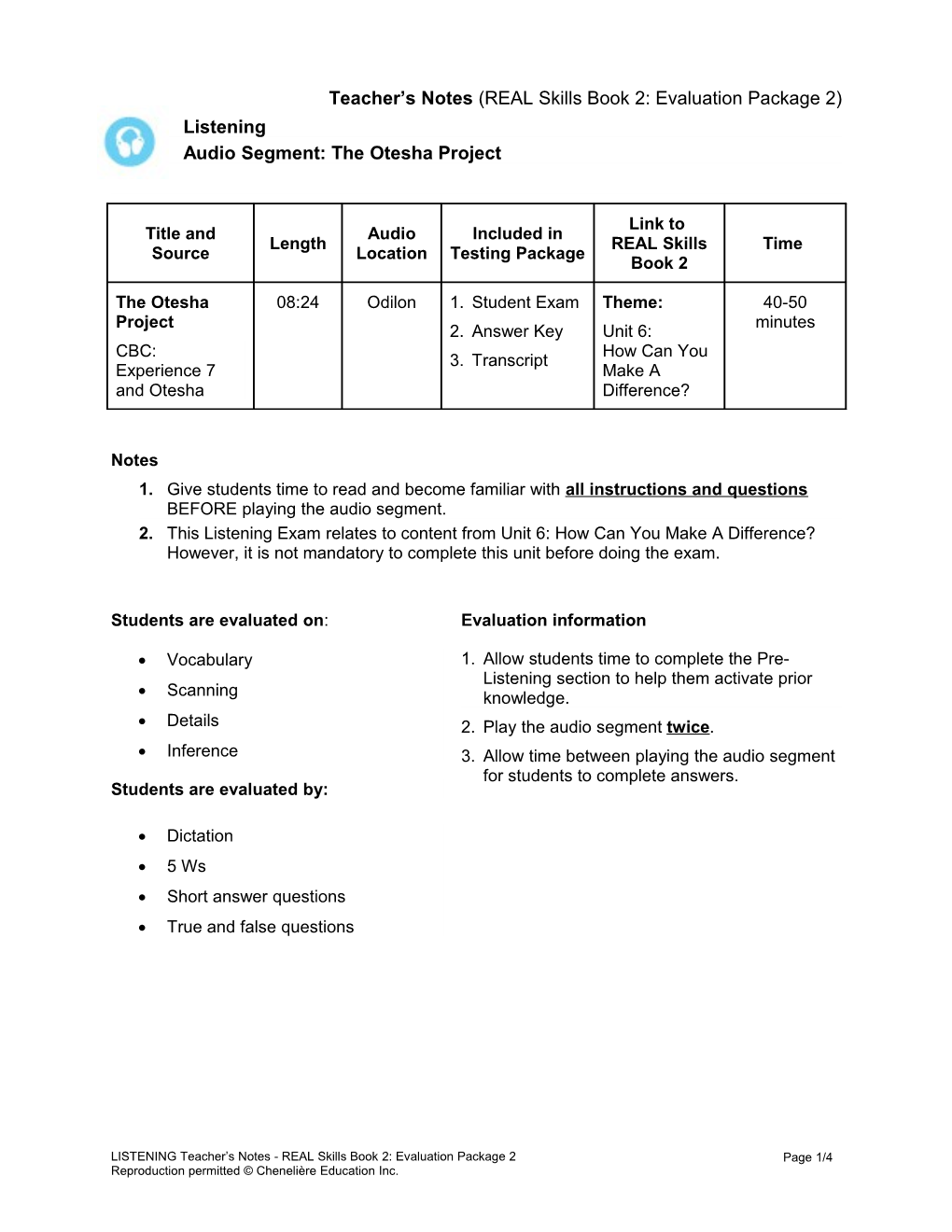 Teacher S Notes (REAL Skills Book 2: Evaluation Package 2)