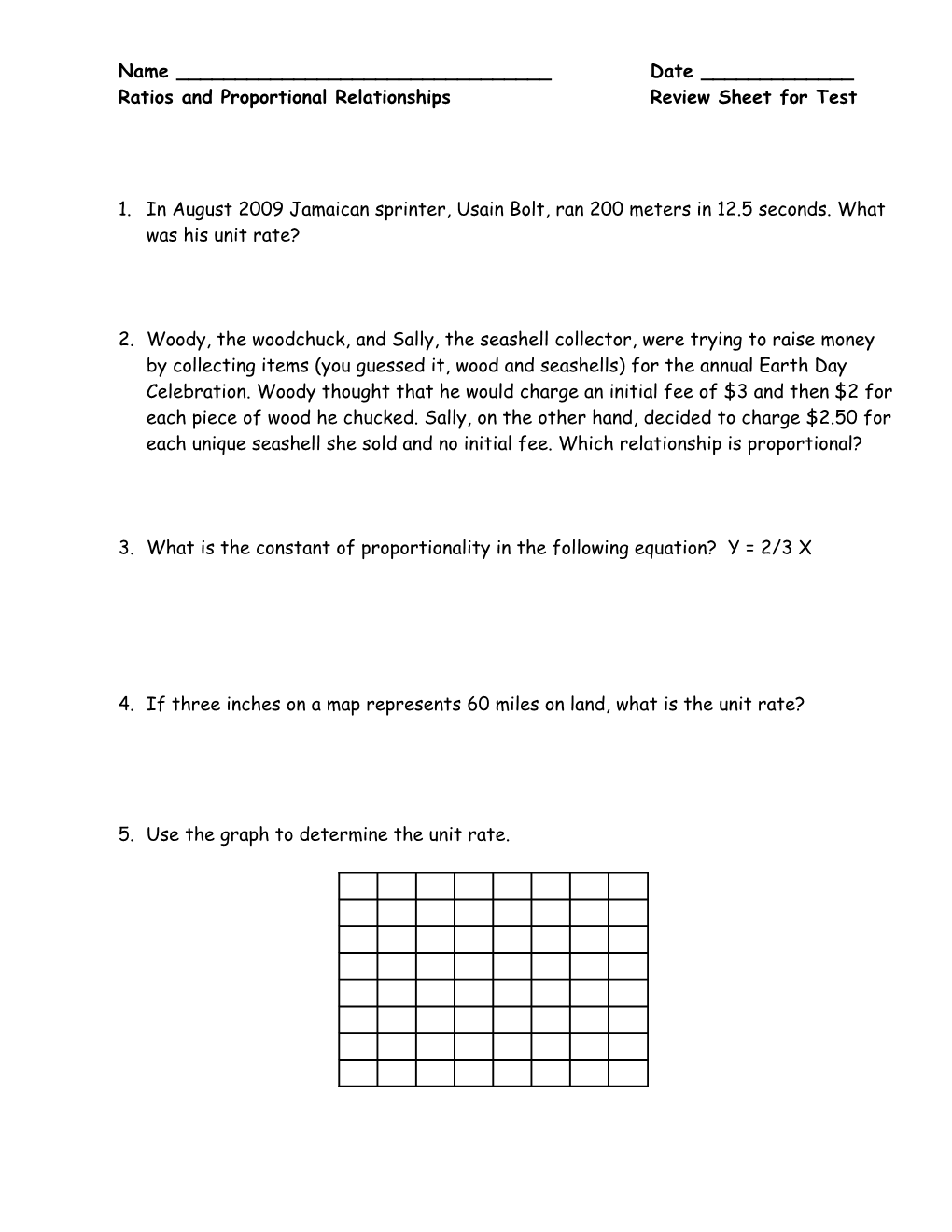Ratios and Proportional Relationshipsreview Sheet for Test