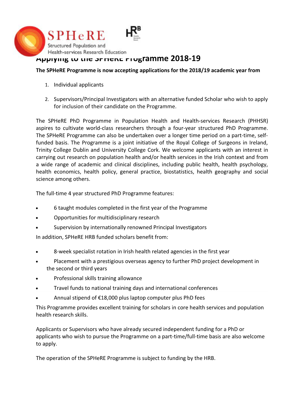 Applying to the Sphere Programme 2018-19