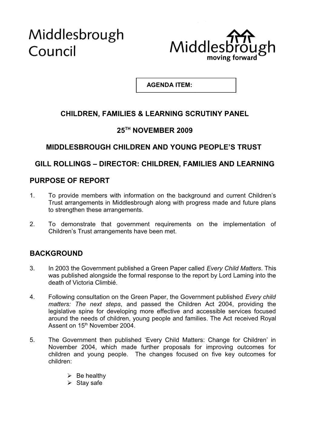 CHILDREN, Families & Learning Scrutiny Panel