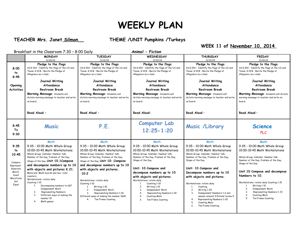 Summer School Weekly Plan