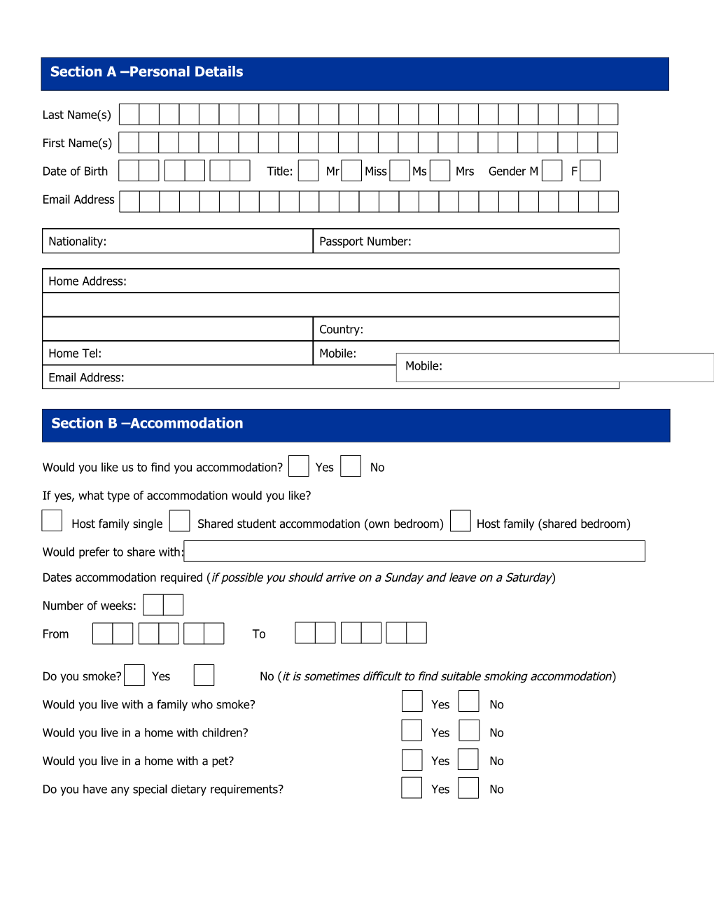 Overseas Student Accommodation Form
