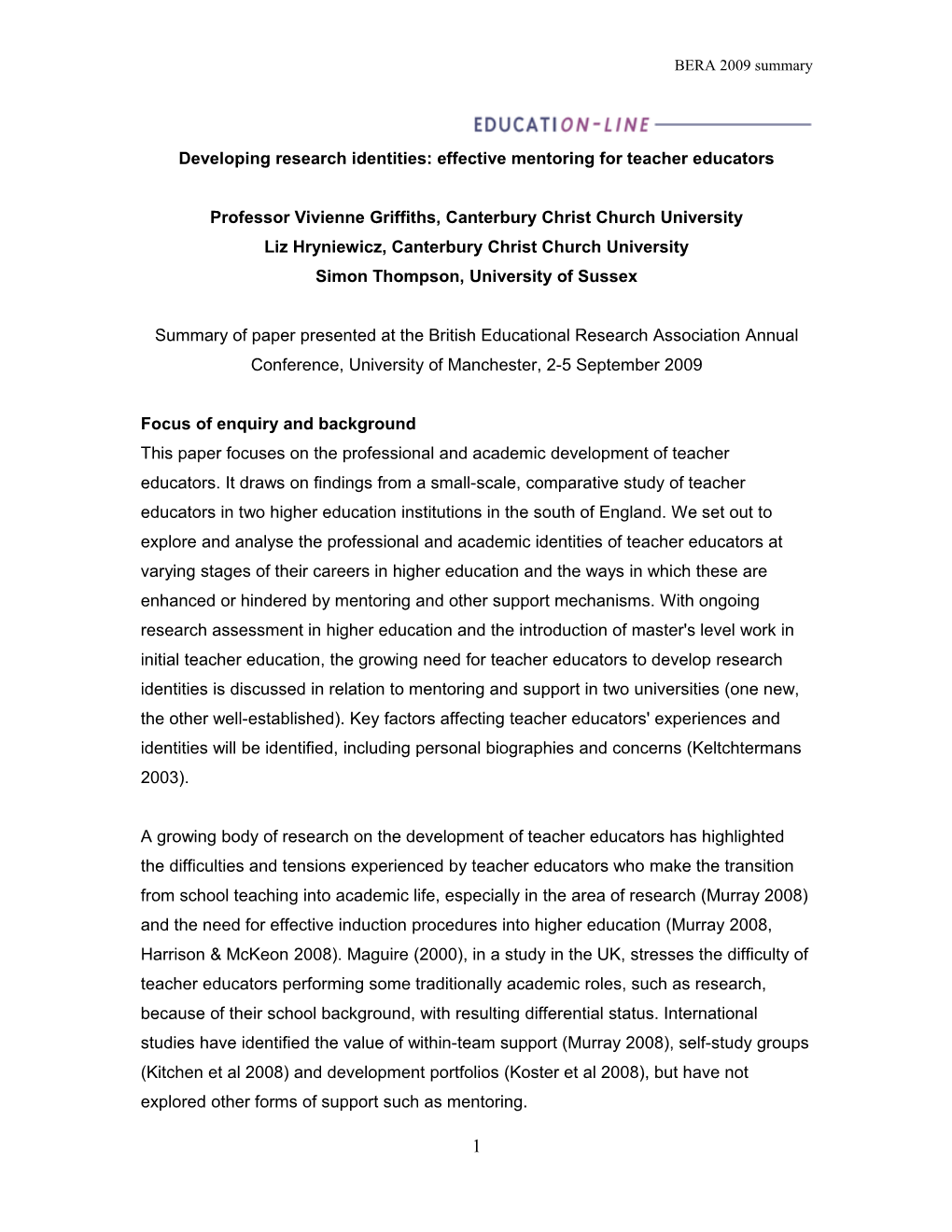 Developing Research Identities: Effective Mentoring for Teacher Educators
