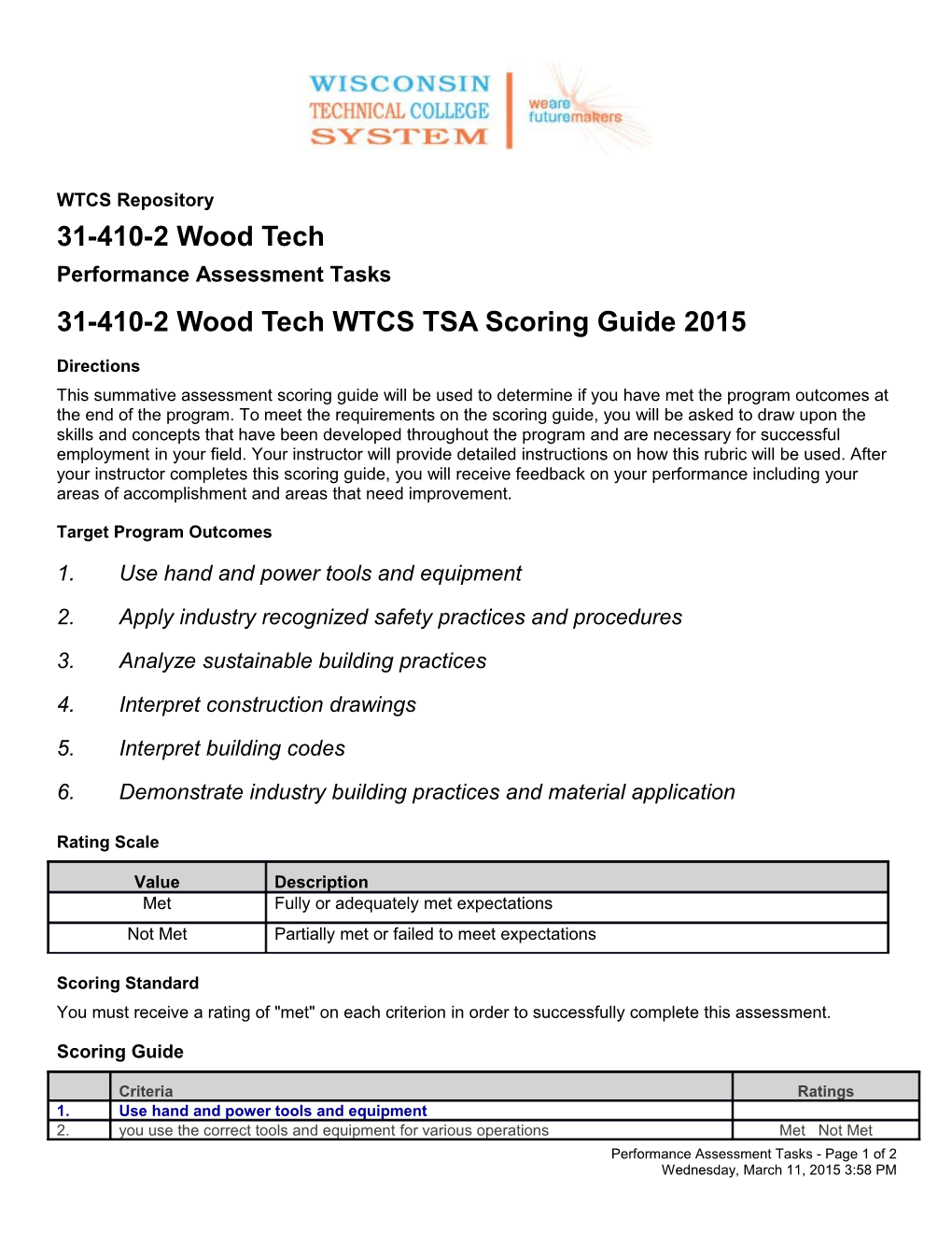 31-410-2 Wood Tech WTCS TSA Scoring Guide 2015
