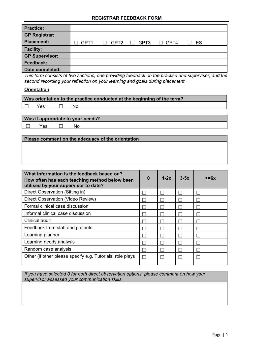 Registrar Feedback Form