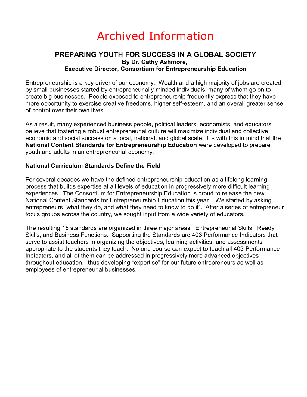 Archived: Preparing Youth for Success in a Global Society (MS Word)