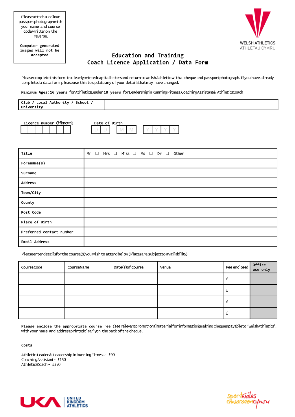 Coach Licence Application / Data Form