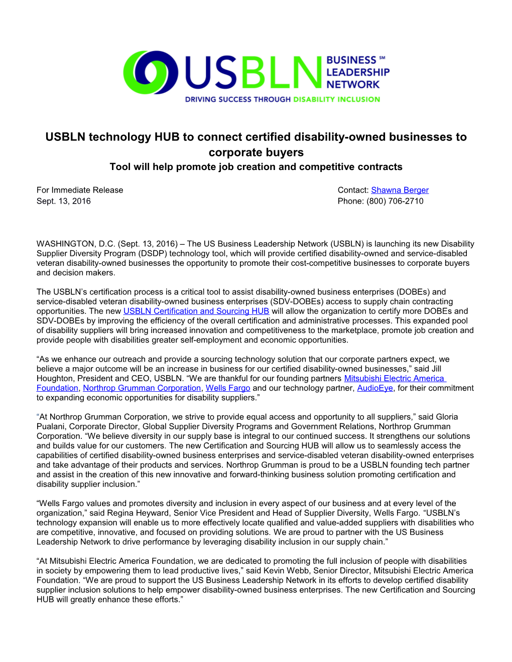 USBLN Technology HUB to Connect Certified Disability-Owned Businesses to Corporate Buyers