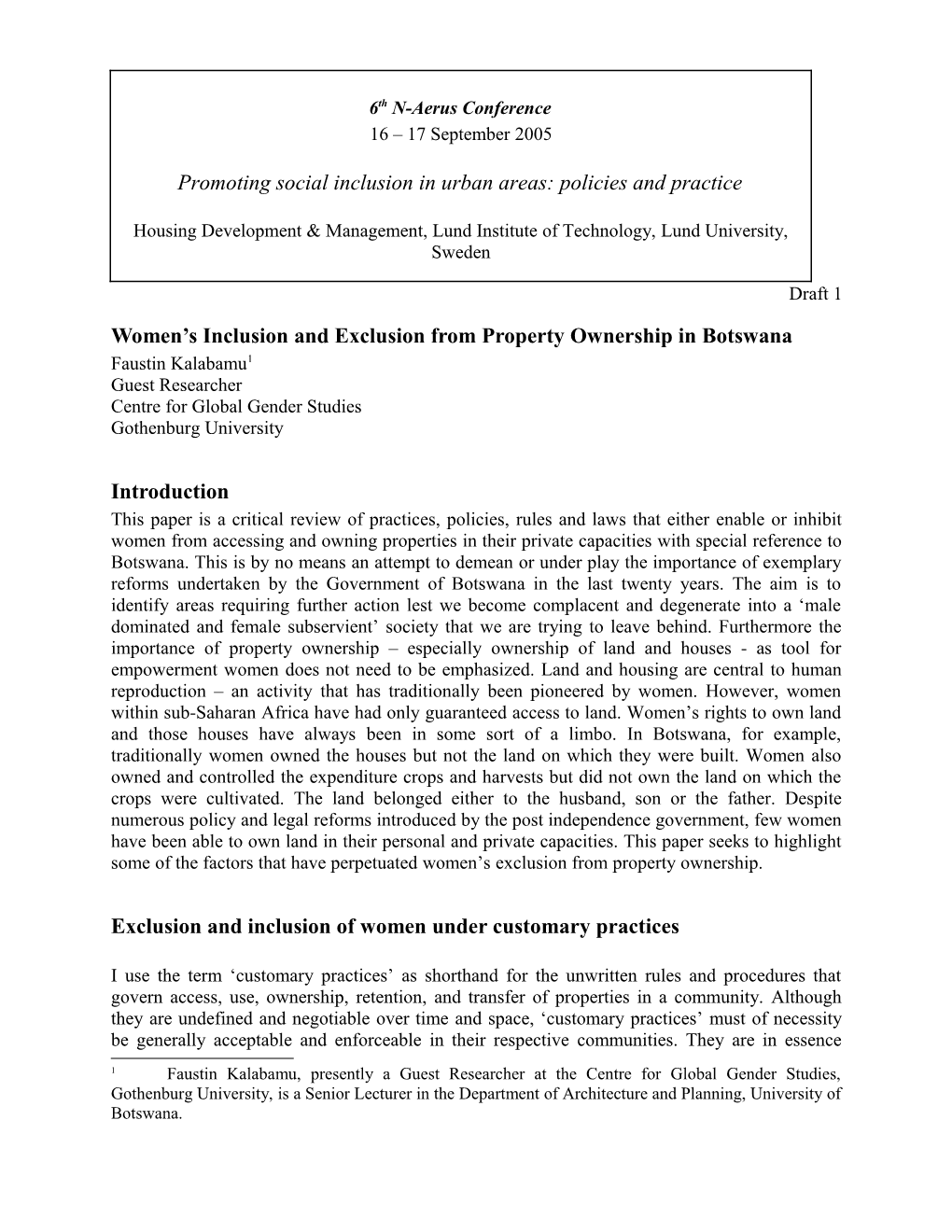 Women S Inclusion and Exclusion from Property Ownership in Botswana