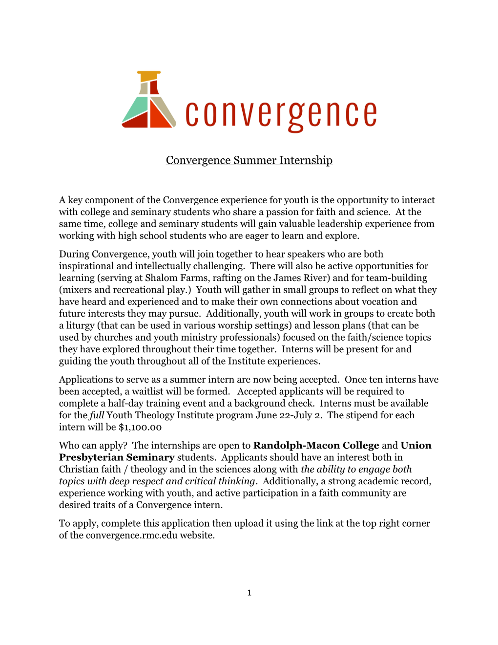 Convergence Summer Internship