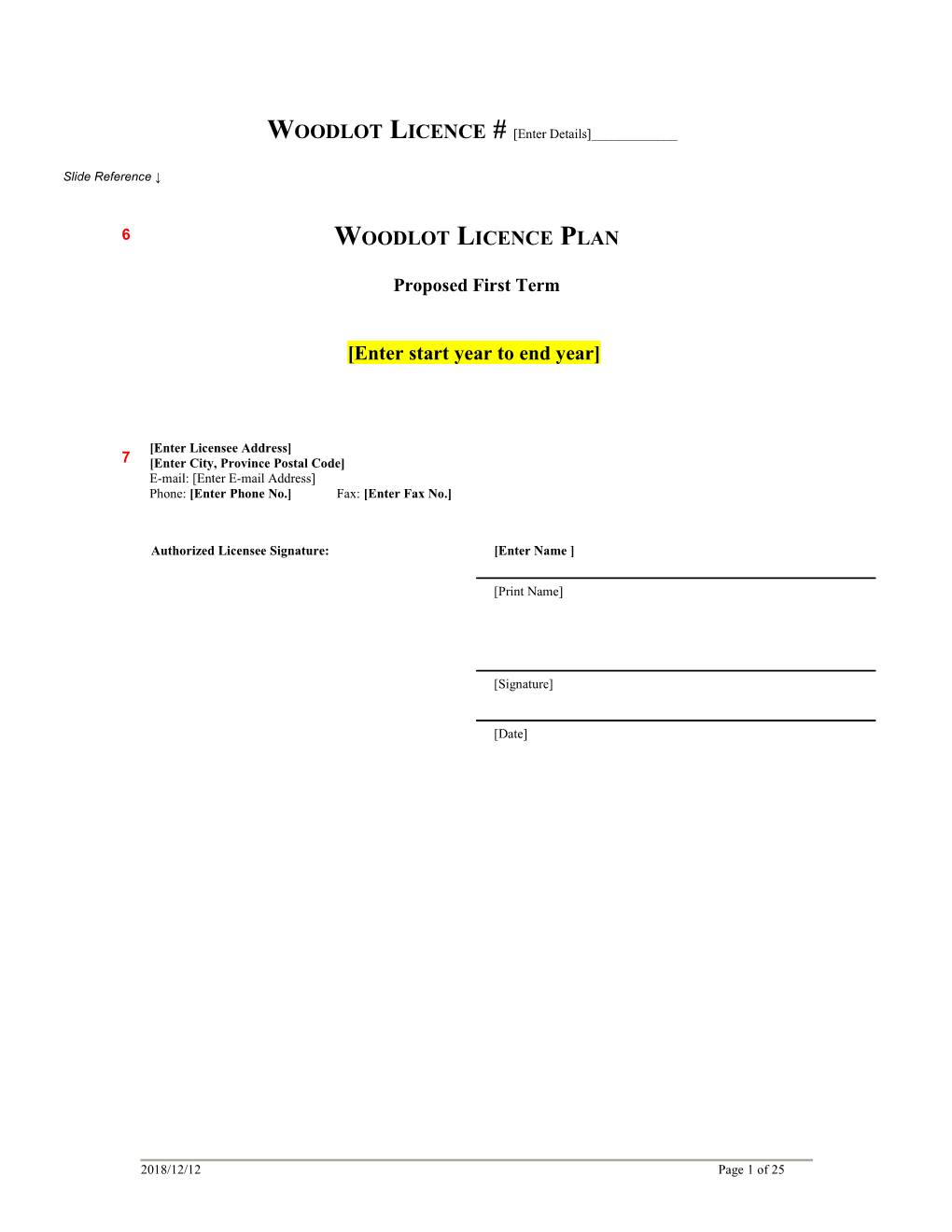 Woodlot Licence Plan Template