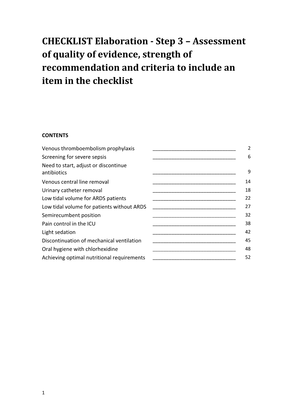 CHECKLIST Elaboration - Step 3 Assessment of Quality of Evidence, Strength of Recommendation