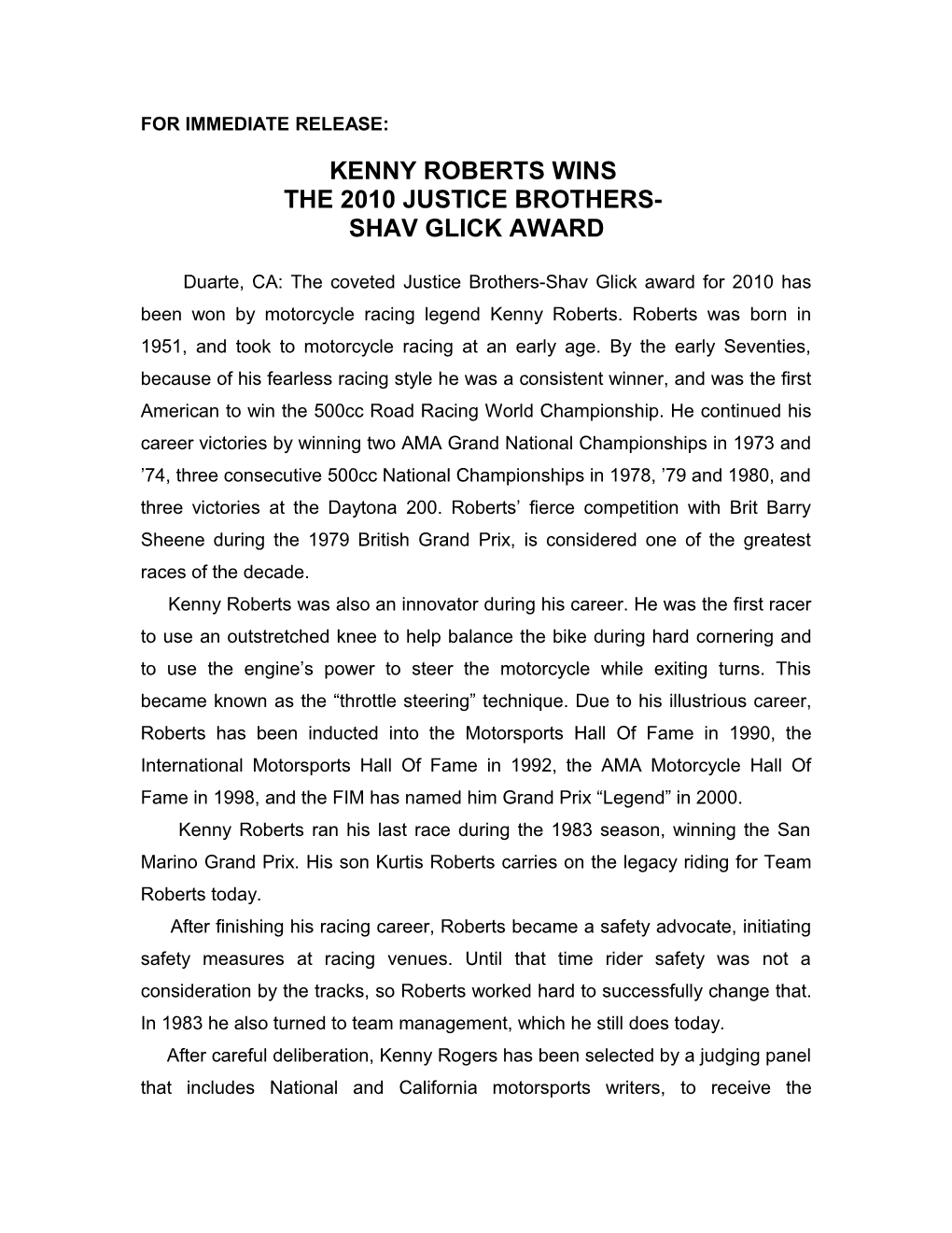 Kenny Roberts Is the First American to Win the 500Cc Road Racing World Championship