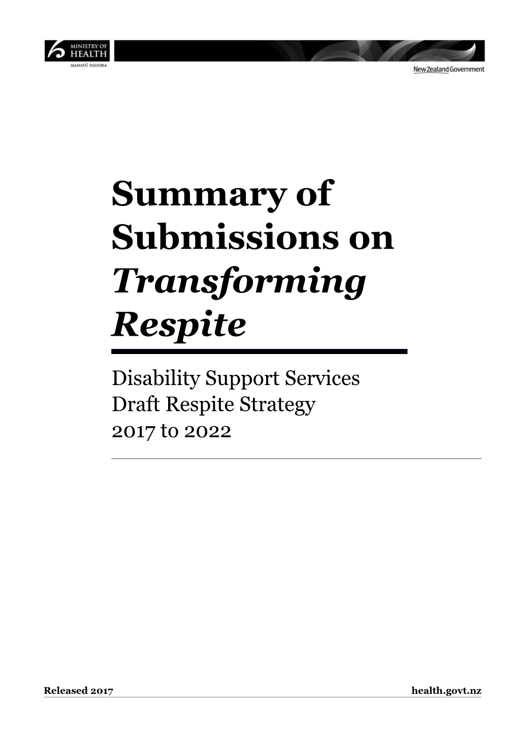 Summary of Submissions on Transforming Respite