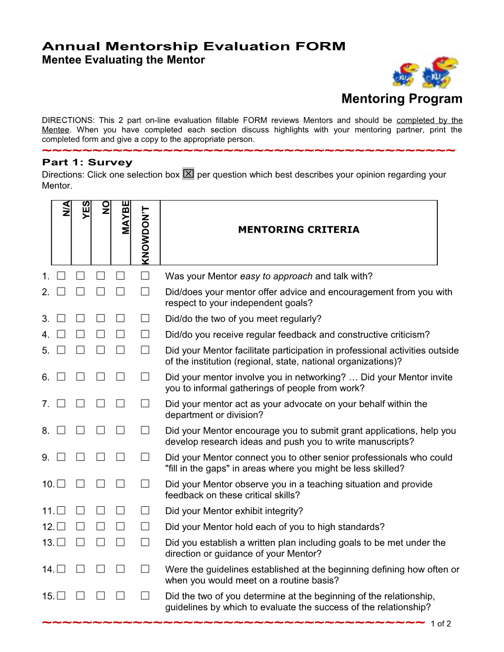 Mentoring Evaluation Form