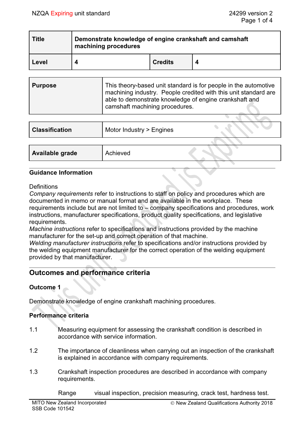 24299 Demonstrate Knowledge of Engine Crankshaft and Camshaft Machining Procedures