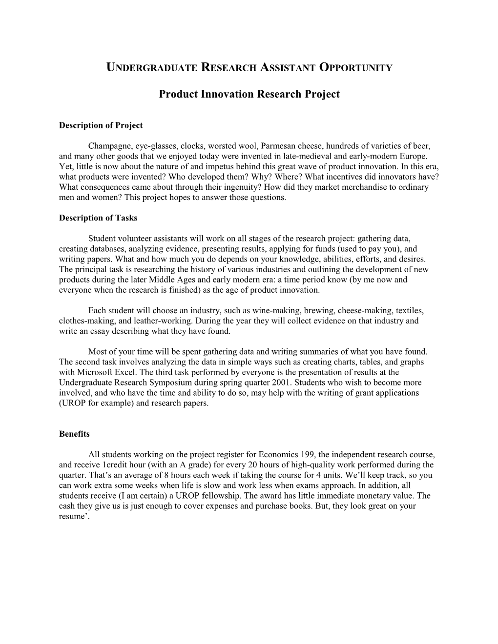 Undergraduate Research Assistant Opportunity