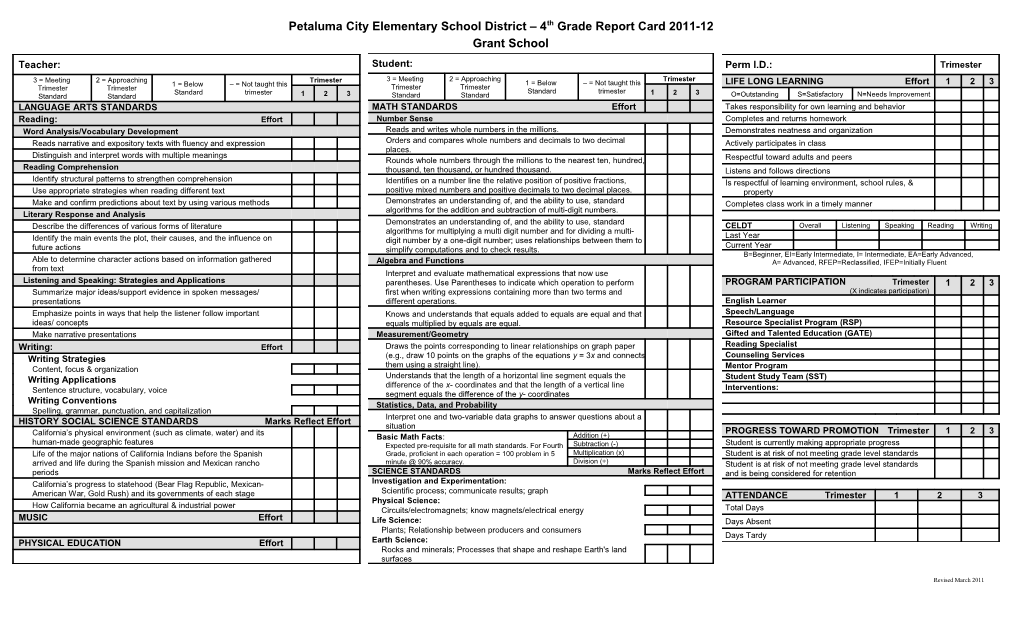 Petalumacityelementary School District 4Th Grade Report Card 2011-12