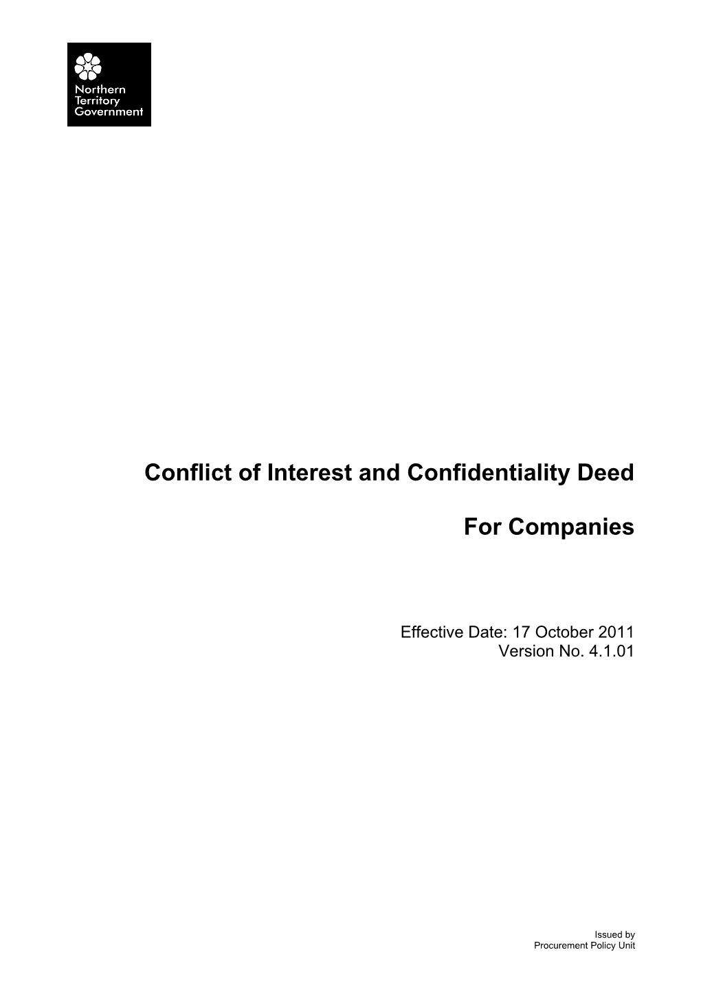 Conflict of Interest and Confidentiality Deed - for Companies - V 4.1.01 (17 October 2011)