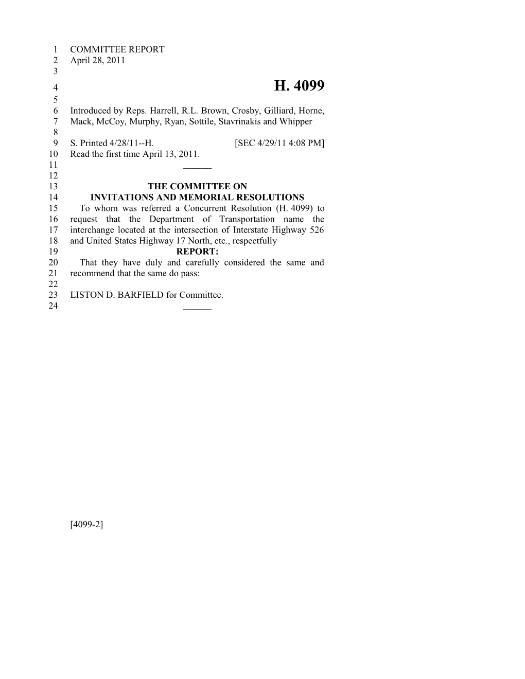 2011-2012 Bill 4099: Representative H. B. Chip Limehouse III Interchange - South Carolina