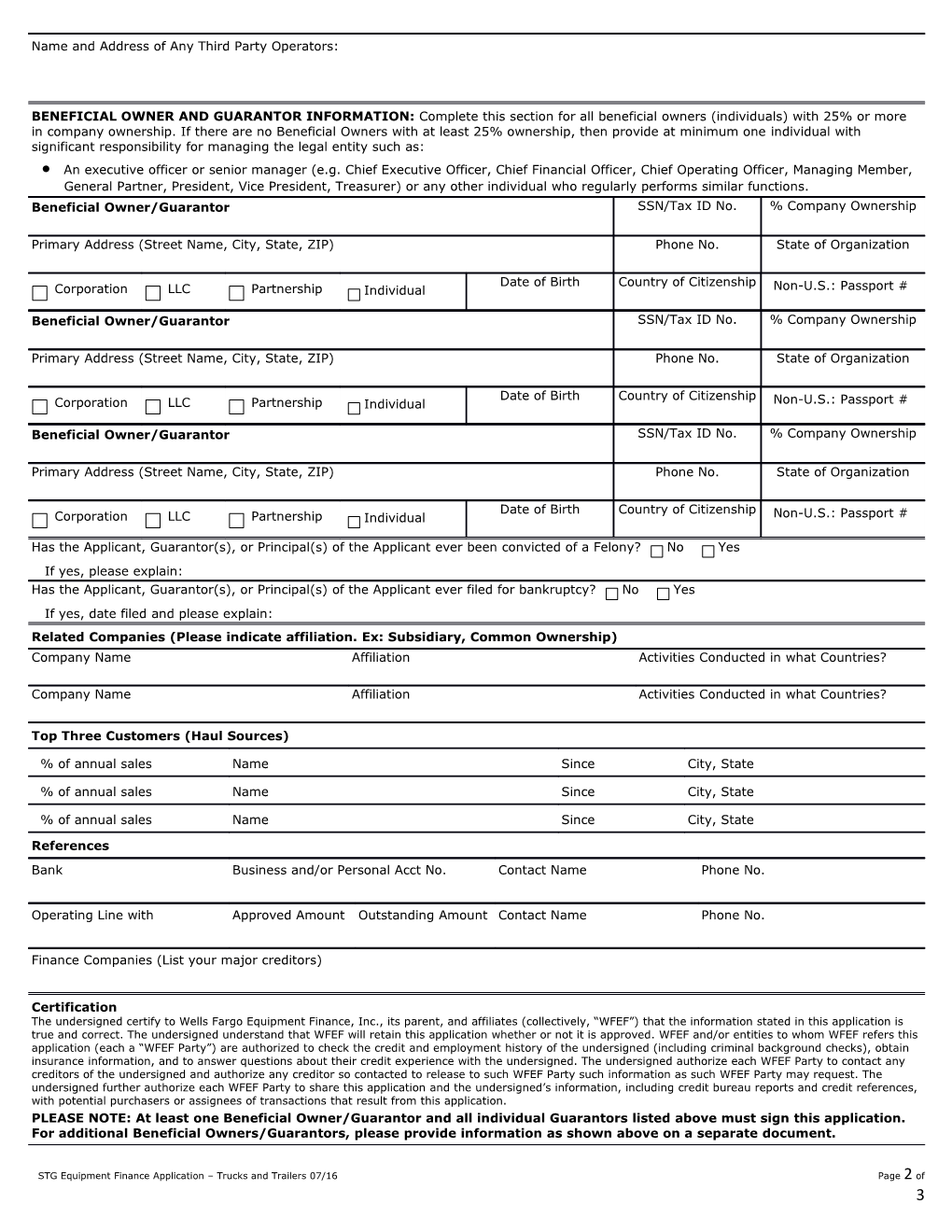 Surface Transportation Group Equipment Financing Application - Trucks and Trailers