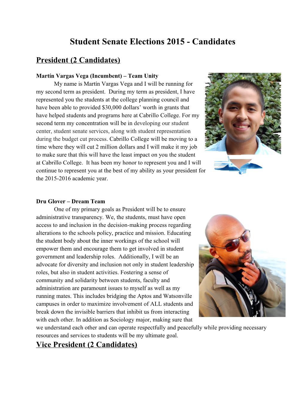 Student Senate Elections 2015 - Candidates