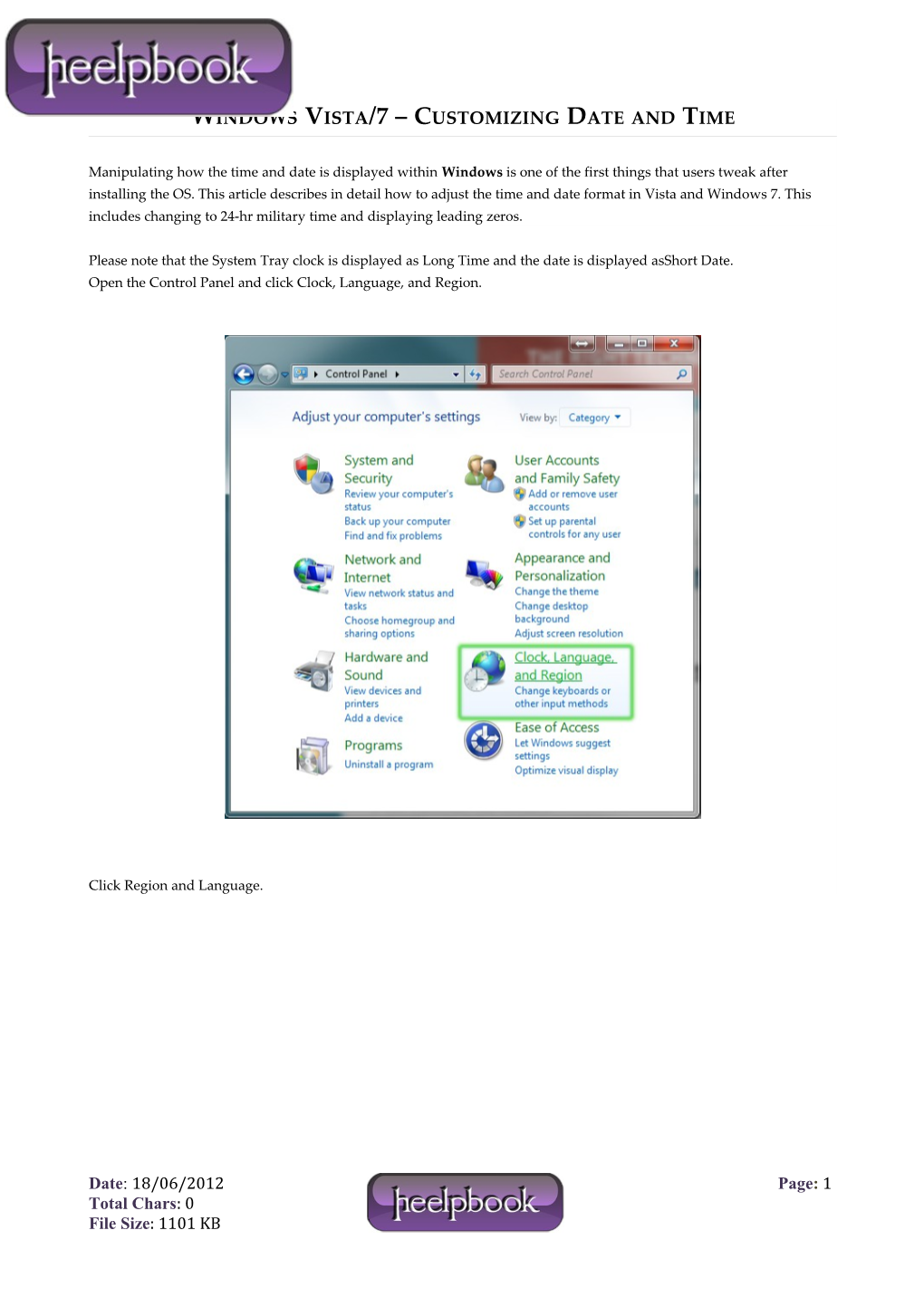 Windows Vista/7 - Customizing Date and Time
