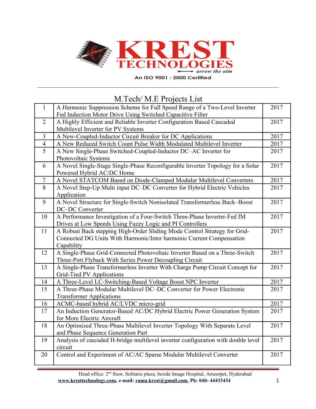 M.Tech/ M.E Projects List