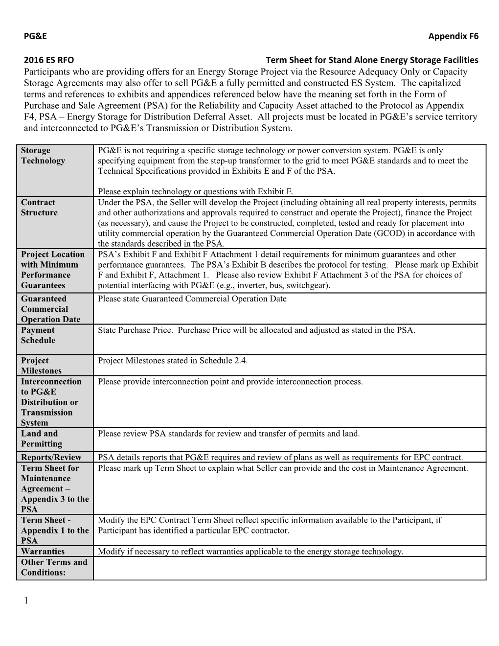 2016 ES Rfoterm Sheet for Stand Alone Energy Storage Facilities