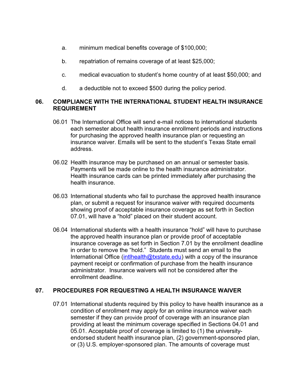 UPPS No. 07.09.04, International Student Health Insurance