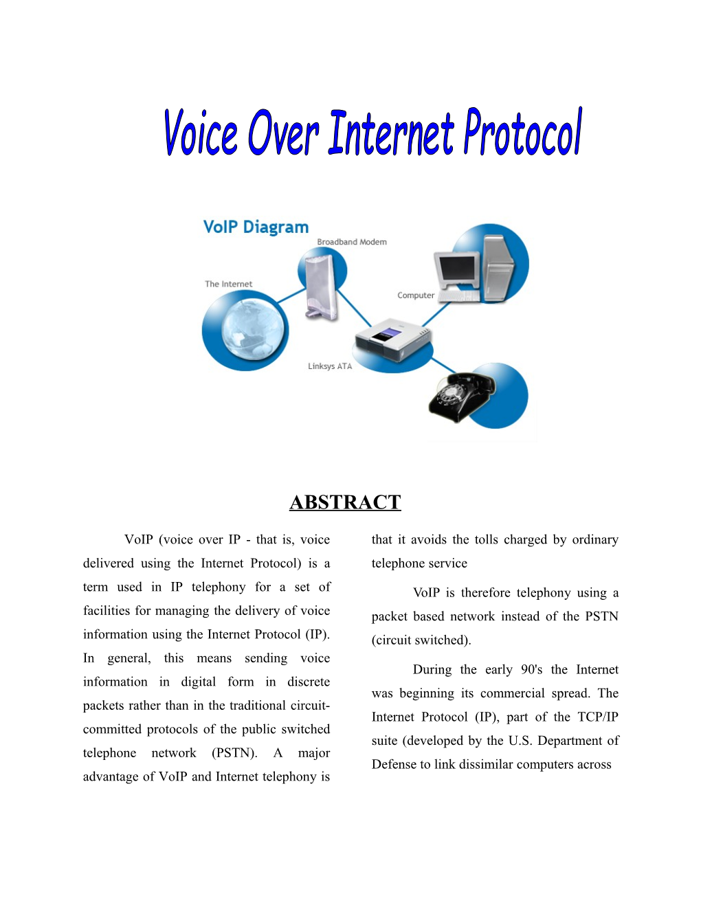 Voip Is Therefore Telephony Using a Packet Based Network Instead of the PSTN (Circuit Switched)