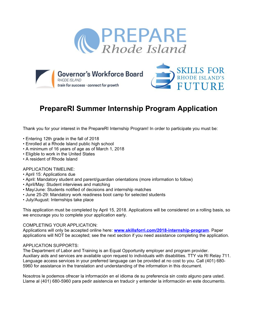 Prepareri Summer Internship Program Application