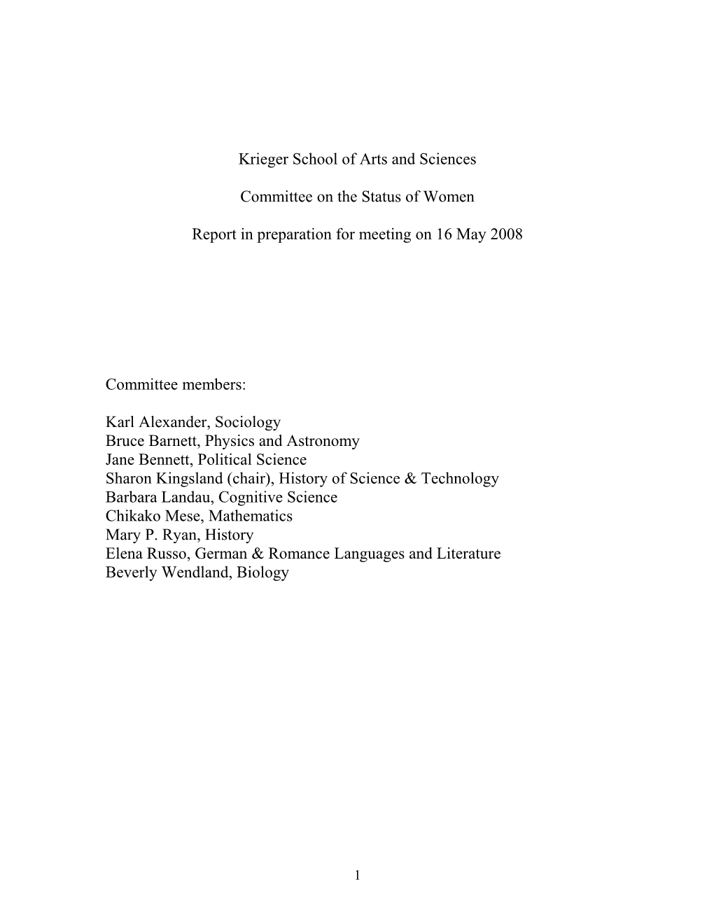 Krieger School Committee on the Status of Women