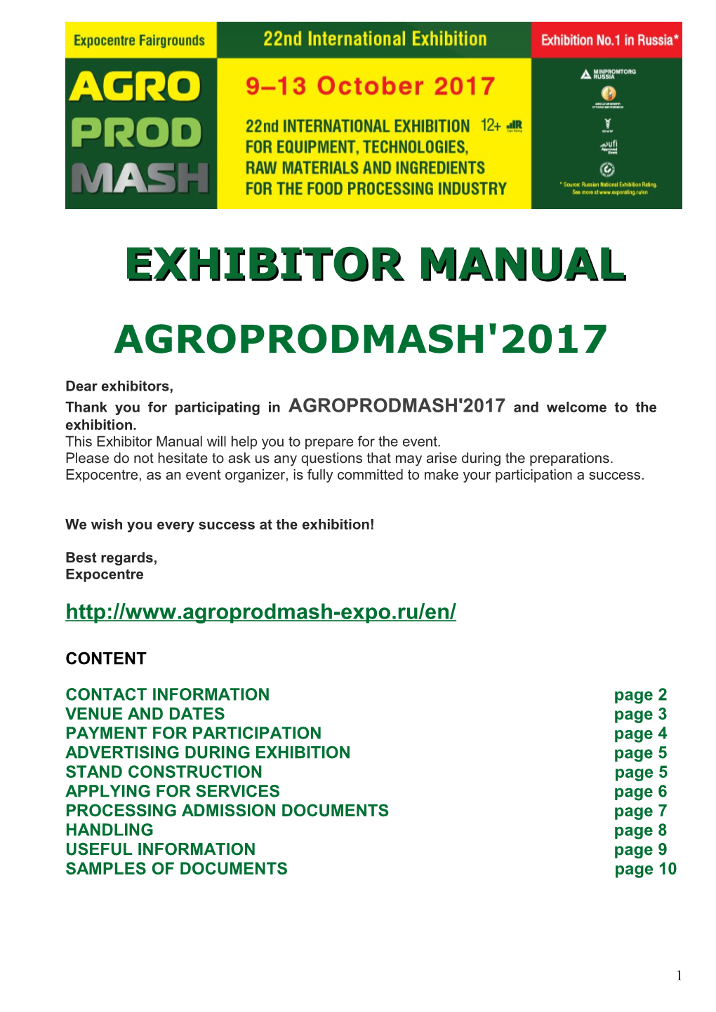 Thank You for Participating in AGROPRODMASH'2017and Welcome to the Exhibition