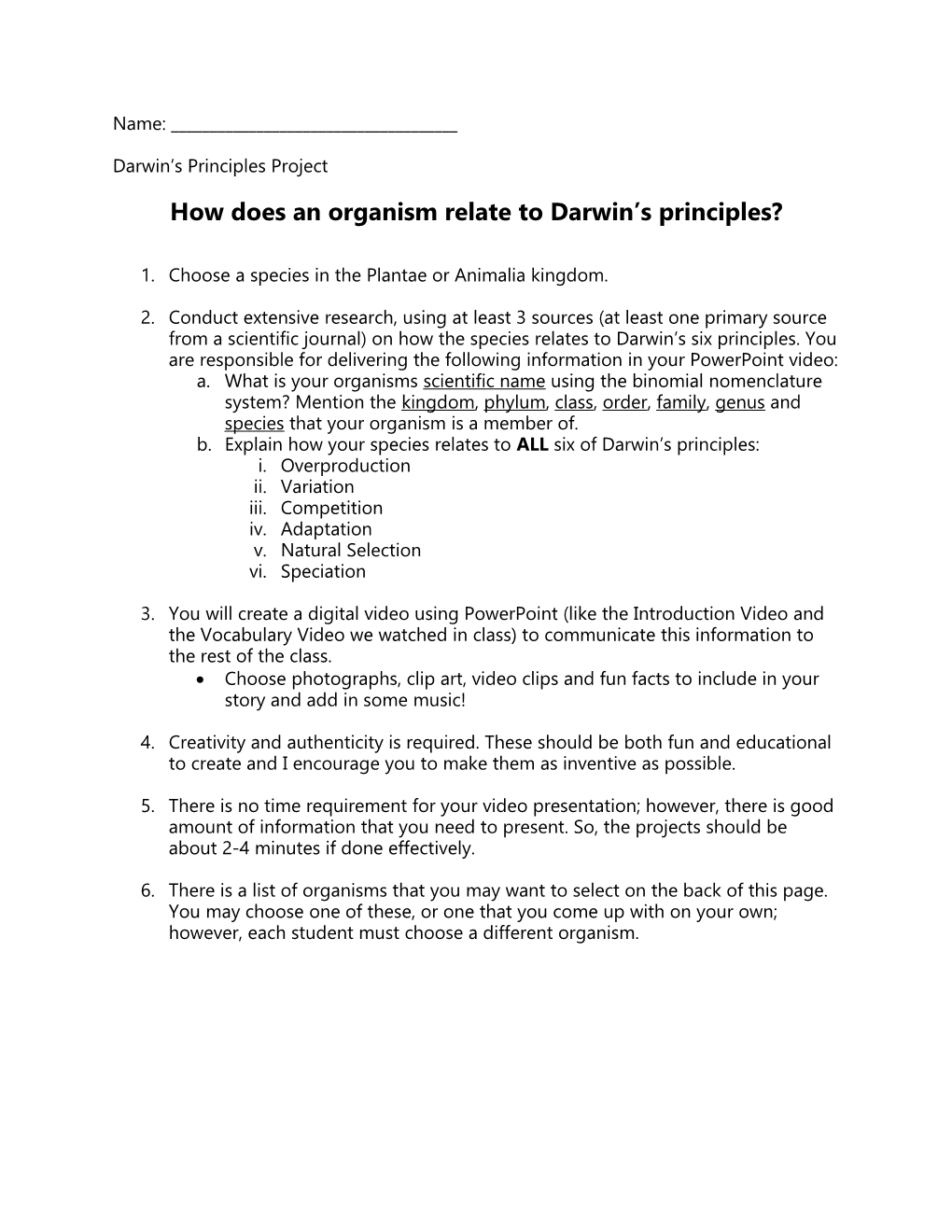 How Does an Organism Relate to Darwin S Principles?