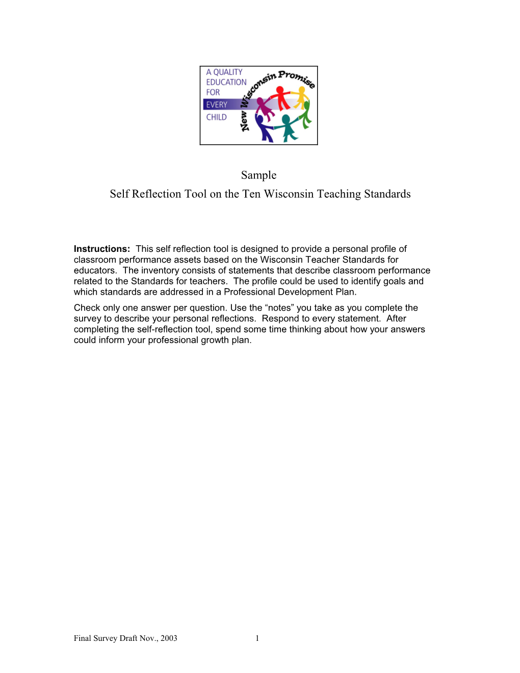 Self Reflection PDP Tool for Teachers