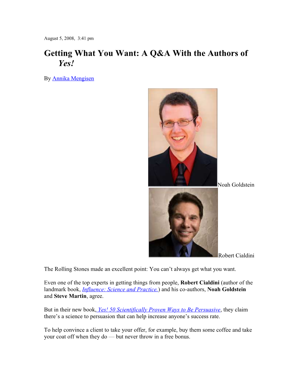 Getting What You Want: a Q&A with the Authors of Yes!