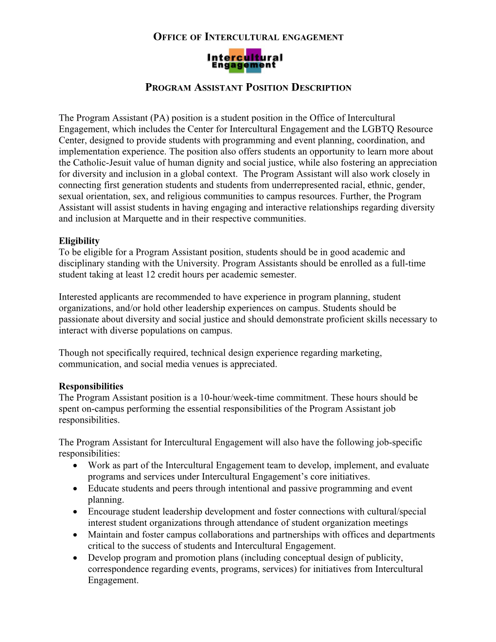 Program Assistant Position Description