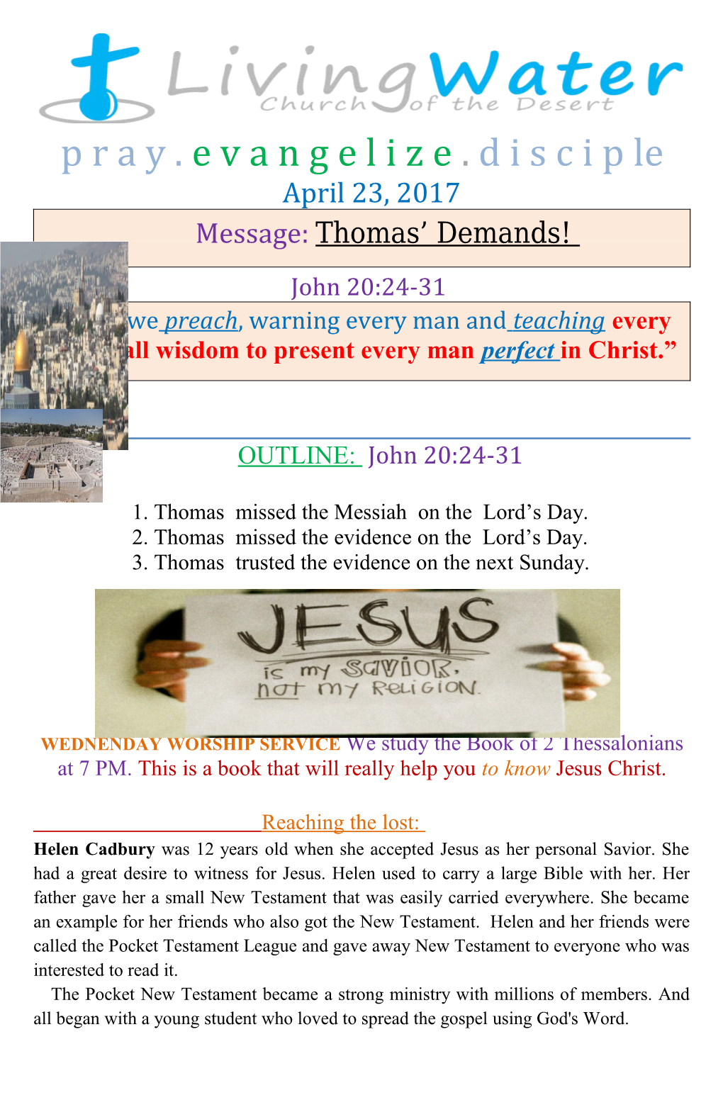 1. Thomas Missed the Messiah on the Lord S Day