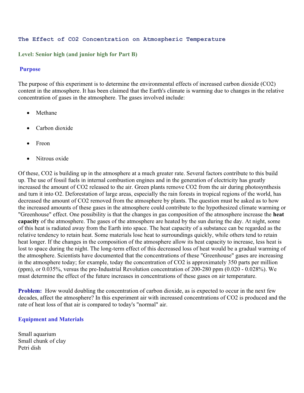 The Effect of CO2 Concentration on Atmospheric Temperature