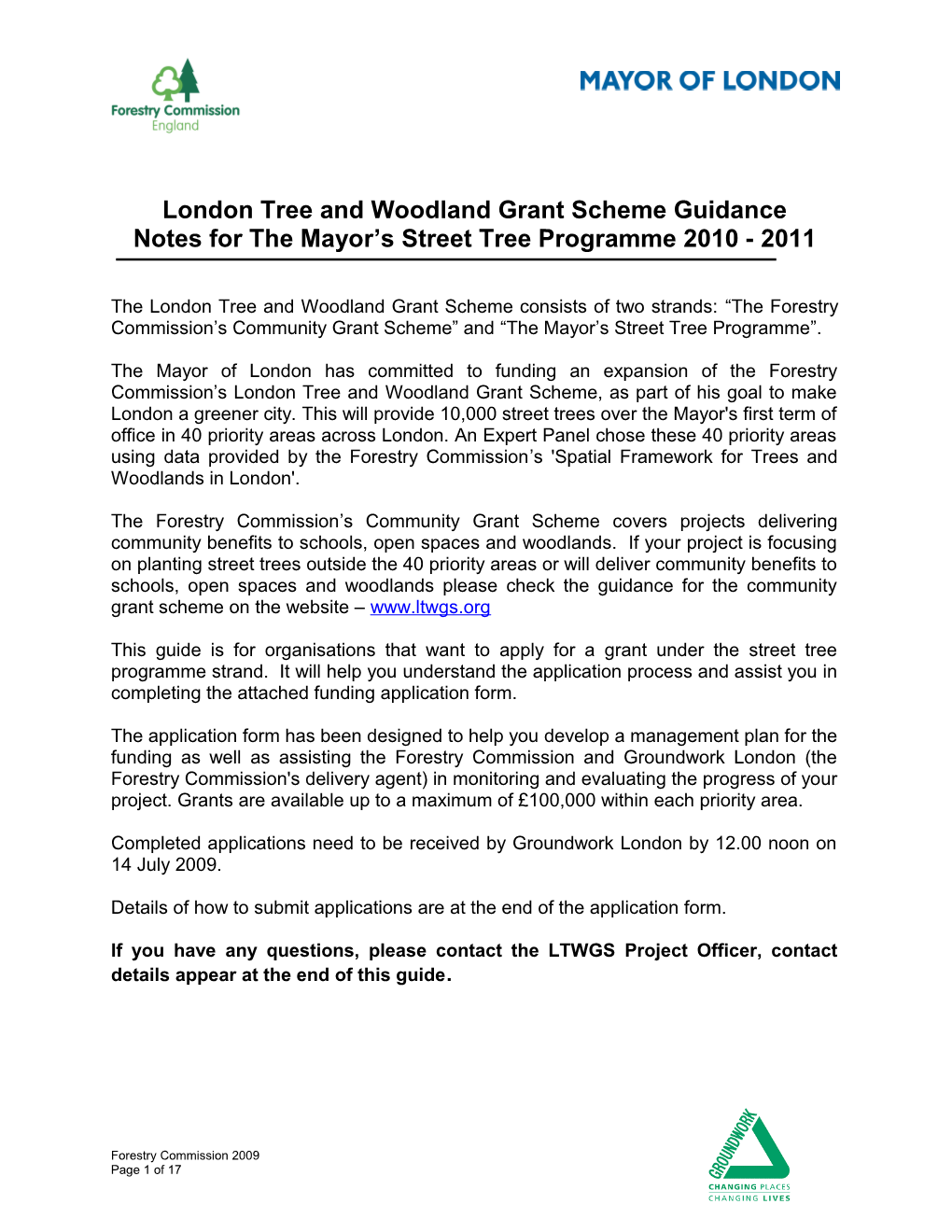 London Tree and Woodland Grant Scheme Guidance