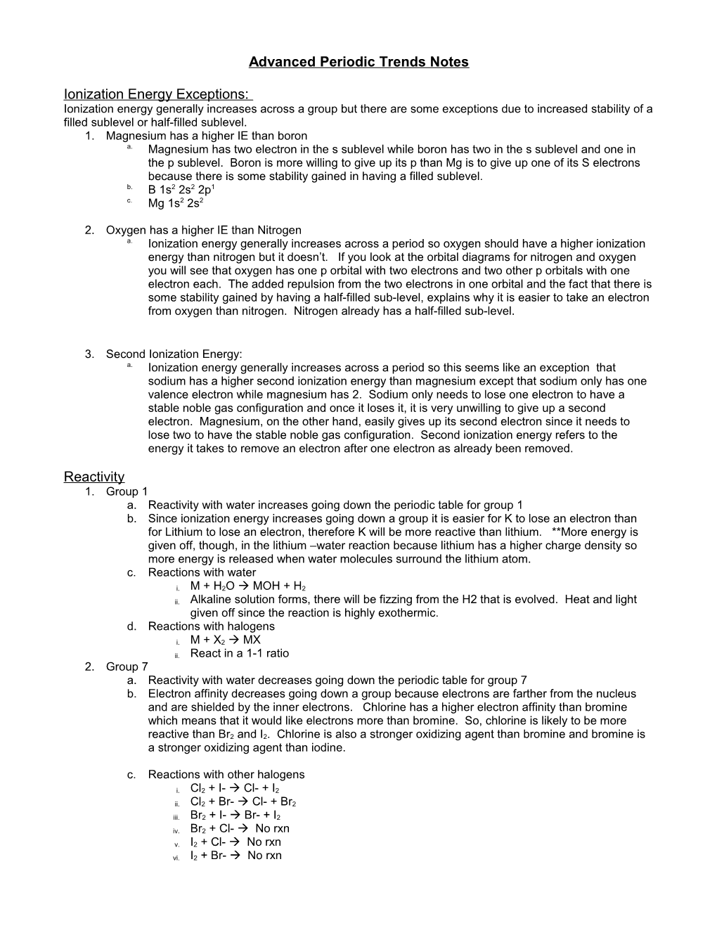 Advanced Periodic Trends