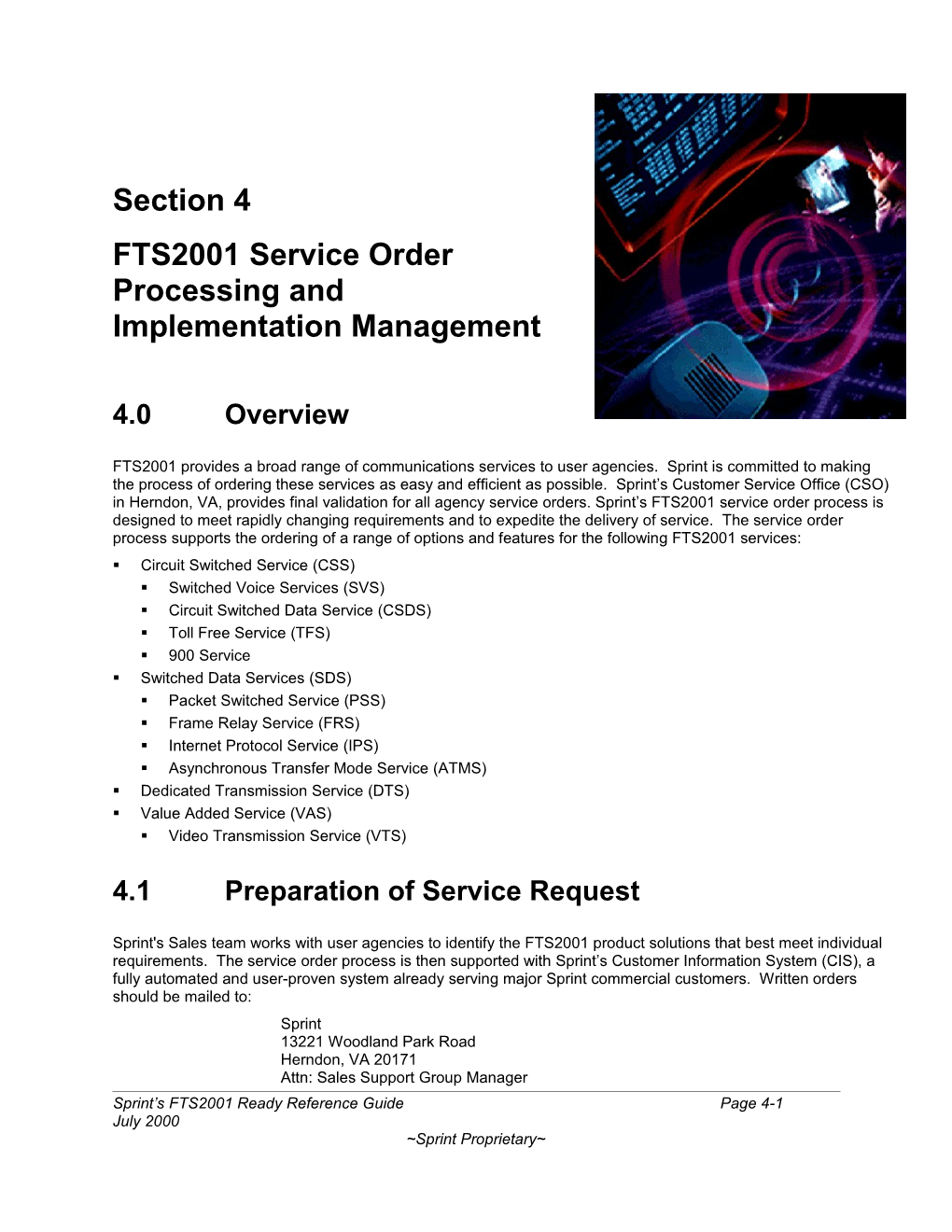 FTS2001 Service Order Processing And