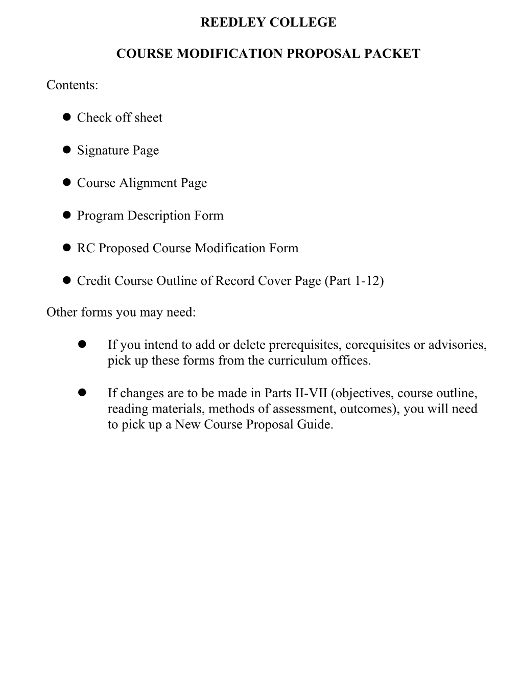 Course Modification Proposal Packet